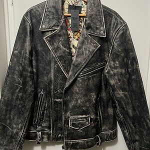 NWT Ed Hardy 100% leather distressed biker jacket ￼
